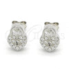 Sterling Silver Stud Earring, Lock and Heart Design, with White Cubic Zirconia, Polished, Rhodium Finish, 02.336.0035