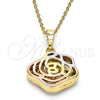 Oro Laminado Fancy Pendant, Gold Filled Style Flower Design, Matte Finish, Tricolor, 5.181.013