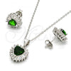 Sterling Silver Earring and Pendant Adult Set, Heart Design, with Green and White Cubic Zirconia, Polished, Rhodium Finish, 10.286.0025.2