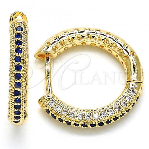 Oro Laminado Huggie Hoop, Gold Filled Style with Sapphire Blue and White Micro Pave, Polished, Golden Finish, 02.264.0006.5.20