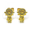 Oro Laminado Stud Earring, Gold Filled Style Divino Niño Design, with White Micro Pave, Polished, Golden Finish, 02.342.0218