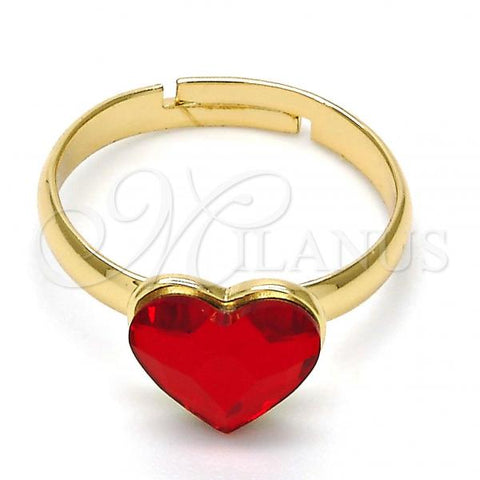 Oro Laminado Multi Stone Ring, Gold Filled Style Heart Design, with Light Siam Swarovski Crystals, Polished, Golden Finish, 01.239.0002.7 (One size fits all)