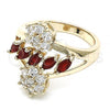 Oro Laminado Multi Stone Ring, Gold Filled Style Flower Design, with Ruby and White Cubic Zirconia, Polished, Golden Finish, 01.210.0096.1.08 (Size 8)