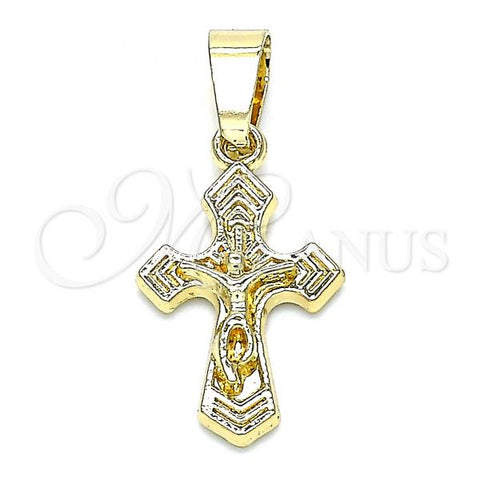 Oro Laminado Religious Pendant, Gold Filled Style Crucifix Design, Polished, Golden Finish, 05.242.0002
