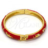Oro Laminado Individual Bangle, Gold Filled Style Elephant and Flower Design, Red Enamel Finish, Golden Finish, 07.246.0010.7.04 (08 MM Thickness, Size 4 - 2.25 Diameter)