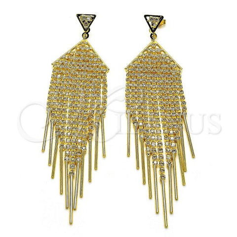 Oro Laminado Long Earring, Gold Filled Style with White Crystal, Polished, Golden Finish, 02.268.0104