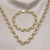 Oro Laminado Necklace and Bracelet, Gold Filled Style Puff Mariner Design, Polished, Golden Finish, 06.213.0026