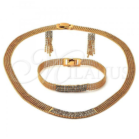 Oro Laminado Necklace, Bracelet and Earring, Gold Filled Style with  Cubic Zirconia, Golden Finish, 5.014.001