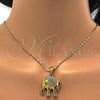 Oro Laminado Pendant Necklace, Gold Filled Style Elephant Design, with White Crystal, Polished, Golden Finish, 04.118.0116.18