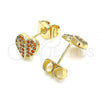 Oro Laminado Stud Earring, Gold Filled Style Heart Design, with Garnet Micro Pave, Polished, Golden Finish, 02.233.0051.1