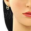 Oro Laminado Stud Earring, Gold Filled Style Puff Mariner Design, with White Micro Pave, Polished, Golden Finish, 02.213.0304