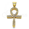 Oro Laminado Fancy Pendant, Gold Filled Style Cross Design, with White Cubic Zirconia, Polished, Golden Finish, 05.342.0078