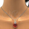Rhodium Plated Pendant Necklace, Heart and Flower Design, with Padparadscha Swarovski Crystals and White Cubic Zirconia, Polished, Rhodium Finish, 04.239.0019.3.16