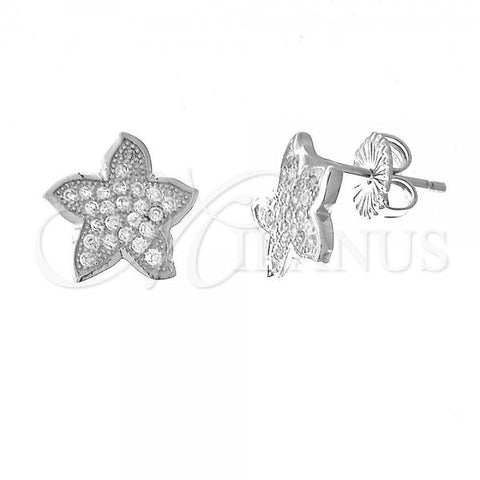 Sterling Silver Stud Earring, Star Design, with White Micro Pave, Polished, Rhodium Finish, 02.176.0031