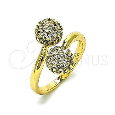 Oro Laminado Multi Stone Ring, Gold Filled Style Ball Design, with White Micro Pave, Polished, Golden Finish, 01.283.0036