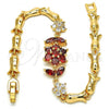 Oro Laminado Fancy Bracelet, Gold Filled Style Flower and Leaf Design, with Garnet and White Cubic Zirconia, Polished, Golden Finish, 03.210.0094.08