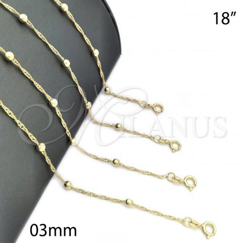 Oro Laminado Basic Necklace, Gold Filled Style Ball Design, Polished, Golden Finish, 04.02.0011.18