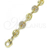 Oro Laminado Fancy Anklet, Gold Filled Style Puff Mariner Design, with White Micro Pave, Polished, Golden Finish, 04.63.1407.10