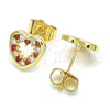 Oro Laminado Stud Earring, Gold Filled Style Heart Design, with Garnet and White Cubic Zirconia, Polished, Golden Finish, 02.156.0515.1