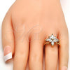 Oro Laminado Multi Stone Ring, Gold Filled Style Flower Design, with White Cubic Zirconia, Polished, Golden Finish, 01.210.0012.08 (Size 8)