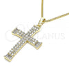 Oro Laminado Pendant Necklace, Gold Filled Style Cross Design, with White Cubic Zirconia, Polished, Golden Finish, 04.284.0023.18