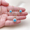 Oro Laminado Earring and Pendant Adult Set, Gold Filled Style Flower and Cluster Design, with White and Turquoise Cubic Zirconia, Polished, Golden Finish, 10.199.0086.11