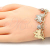 Oro Laminado Charm Bracelet, Gold Filled Style Butterfly and Ball Design, Diamond Cutting Finish, Tricolor, 03.331.0084.08