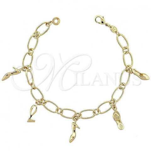 Oro Laminado Charm Bracelet, Gold Filled Style Shoes Design, Polished, Golden Finish, 5.020.005