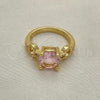 Oro Laminado Multi Stone Ring, Gold Filled Style with Pink and White Cubic Zirconia, Polished, Golden Finish, 01.284.0053.07