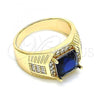 Oro Laminado Mens Ring, Gold Filled Style with Sapphire Blue Cubic Zirconia and White Micro Pave, Polished, Golden Finish, 01.266.0046.3.12