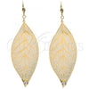 Oro Laminado Dangle Earring, Gold Filled Style Leaf and Filigree Design, with White Crystal, Polished, Golden Finish, 65.001