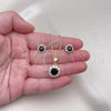 Oro Laminado Earring and Pendant Adult Set, Gold Filled Style Flower Design, with Black and White Cubic Zirconia, Polished, Golden Finish, 10.199.0086.6