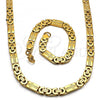 Stainless Steel Necklace and Bracelet, Cross Design, Polished, Golden Finish, 06.116.0010