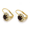 Oro Laminado Leverback Earring, Gold Filled Style Flower Design, with Garnet and White Crystal, Polished, Golden Finish, 02.122.0085.2