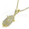 Oro Laminado Religious Pendant, Gold Filled Style Guadalupe Design, with White Micro Pave, Polished, Golden Finish, 05.253.0085