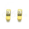 Oro Laminado Huggie Hoop, Gold Filled Style Flower Design, Diamond Cutting Finish, Golden Finish, 02.195.0170.12