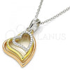 Sterling Silver Pendant Necklace, Heart Design, with White Cubic Zirconia, Polished, Tricolor, 04.336.0112.18