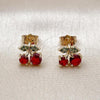 Oro Laminado Stud Earring, Gold Filled Style Cherry Design, with Garnet Cubic Zirconia and Green Micro Pave, Polished, Golden Finish, 02.283.0284