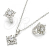 Sterling Silver Earring and Pendant Adult Set, with White Cubic Zirconia, Polished, Rhodium Finish, 10.175.0047