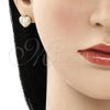 Oro Laminado Stud Earring, Gold Filled Style Heart Design, with White Micro Pave, Polished, Golden Finish, 02.344.0085