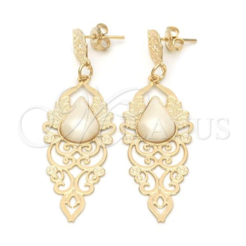 Oro Laminado Long Earring, Gold Filled Style with Ivory Pearl, Polished, Golden Finish, 02.09.0133