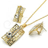 Oro Laminado Earring and Pendant Adult Set, Gold Filled Style with White Crystal, Polished, Golden Finish, 10.306.0012