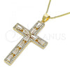 Oro Laminado Pendant Necklace, Gold Filled Style Cross Design, with White Micro Pave and White Cubic Zirconia, Polished, Golden Finish, 04.156.0231.18