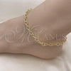 Oro Laminado Fancy Anklet, Gold Filled Style Rolo Design, Diamond Cutting Finish, Golden Finish, 04.63.1422.10