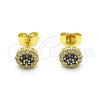 Oro Laminado Stud Earring, Gold Filled Style Flower Design, with Amethyst and White Cubic Zirconia, Polished, Golden Finish, 02.344.0159.3