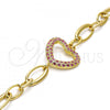 Oro Laminado Fancy Bracelet, Gold Filled Style Heart Design, with Rhodolite Crystal, Polished, Golden Finish, 03.59.0056.08