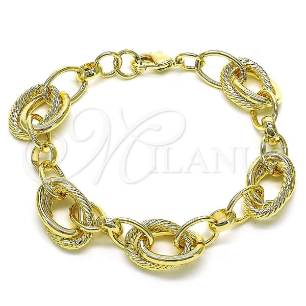 Oro Laminado Fancy Bracelet, Gold Filled Style Rolo Design, Diamond Cutting Finish, Golden Finish, 03.331.0286.08