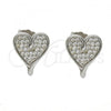 Sterling Silver Stud Earring, Heart Design, with White Micro Pave, Polished, Rhodium Finish, 02.286.0018