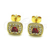 Oro Laminado Stud Earring, Gold Filled Style with Garnet Cubic Zirconia and White Micro Pave, Polished, Golden Finish, 02.344.0082.6