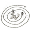 Stainless Steel Pendant Necklace, Initials and Rolo Design, with White Crystal, Polished, Steel Finish, 04.238.0029.18